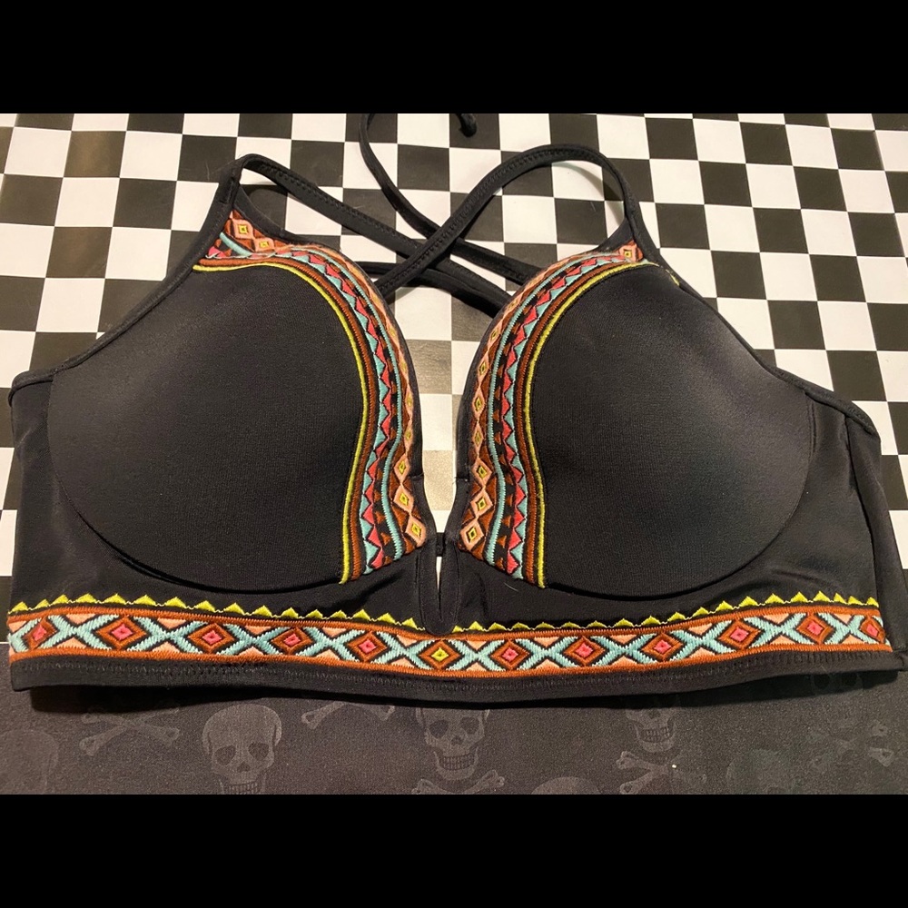 Black Swim Top w/ Aztec Stitching